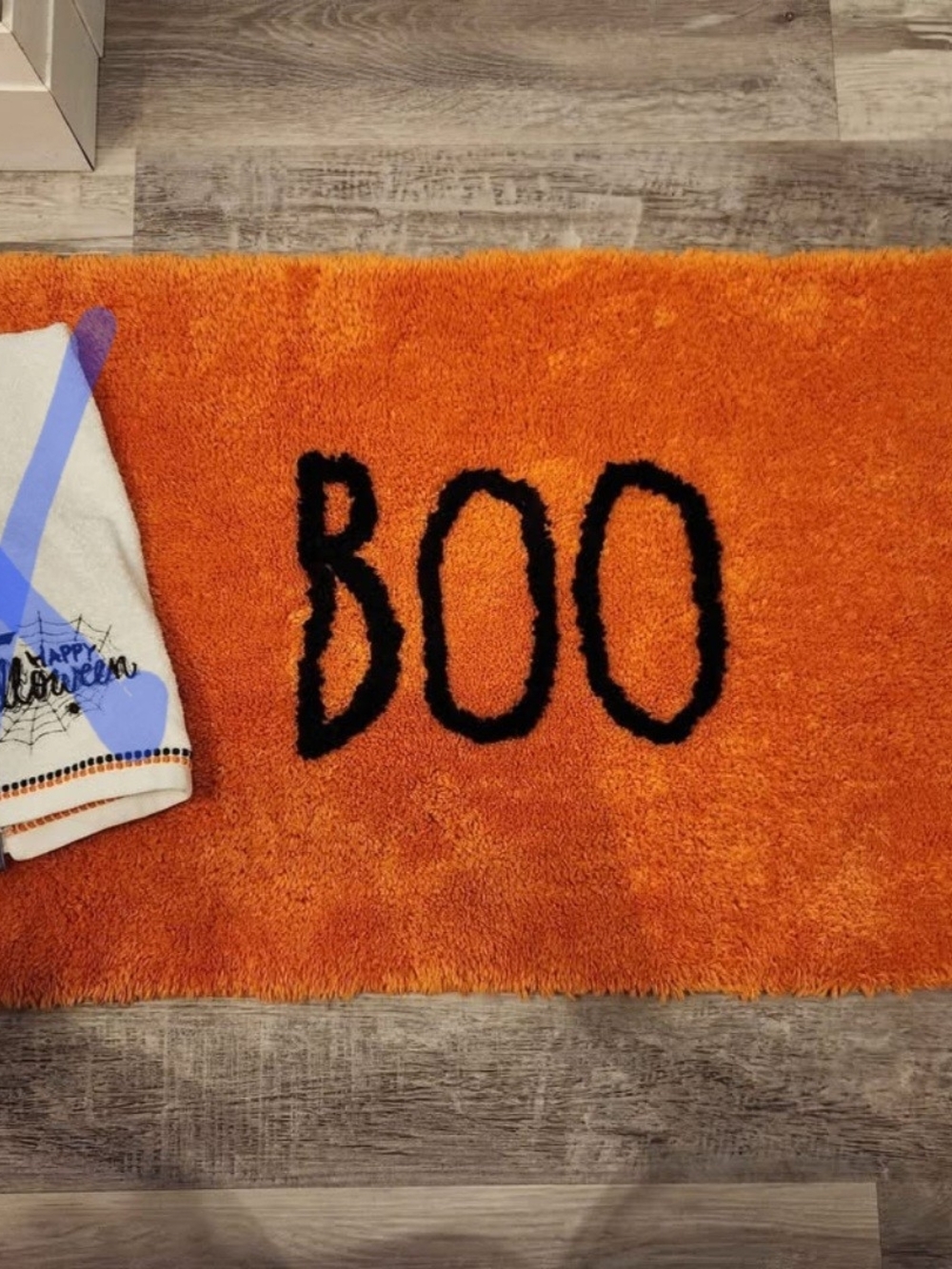 Rae Dunn Orange Bath Mat with Black BOO Lettering